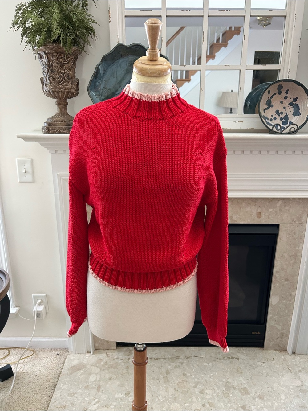 Maeve/Anthropologie Red Mock Neck Cropped Sweater
